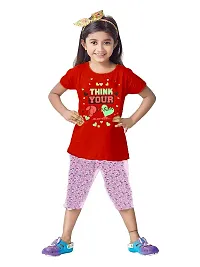 Girl Cotton T-Shirt With 3/4 th Capri Set Pack of 5-thumb1