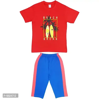 Crazyon Big Boys T-shirts & 3/4th Set Dress (9-10YEARS, RED)Pack Of (1)