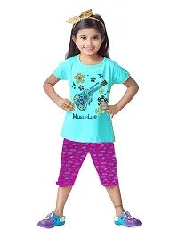 Girl Cotton T-Shirt With 3/4 th Capri Set Pack of 5-thumb3