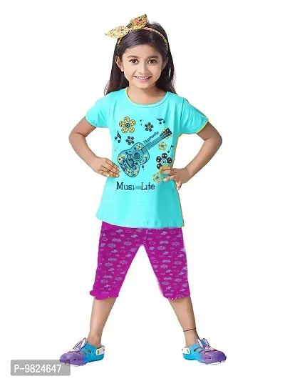 Girl Cotton T-Shirt With 3/4 th Capri Set Pack of 5-thumb4