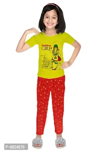 Crazyon Girls t Shirt Capri 3/4 th Set Cotton Combo Pack of 5 (5-6 Years, Pyjama Pant Set)-thumb5