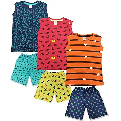CRAZYON BOYS AOP PRINTED T-SHIRT & SHORTS (2-3YEARS, PACK OF 3)