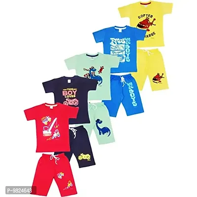 Crazyon boys roundneck t shirt shorts 3/4 set dress combo pack of 5 (1-2years)
