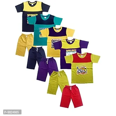 CRAZYON Boys Roundneck t Shirt Shorts 3/4 Cut and sew Combo Pack of 5 Set (2-3 Years)