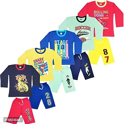 CRAZYON boys fullsleeve t-shirt  contrast shorts set dress pack of (5)