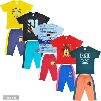 CRAZYON Big Boys Premium T-shirts-3/4 th-Shorts Combo Pack of 5 (T-Shirts & Capri, 9-10YEARS)