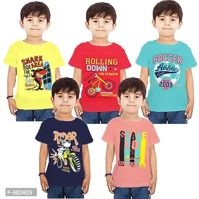 CRAZYON Boys Sleeveless Chest Printed t Shirts Cotton Combo Pack of 5 (Half Sleeve, 2-3 Years) Multicolour