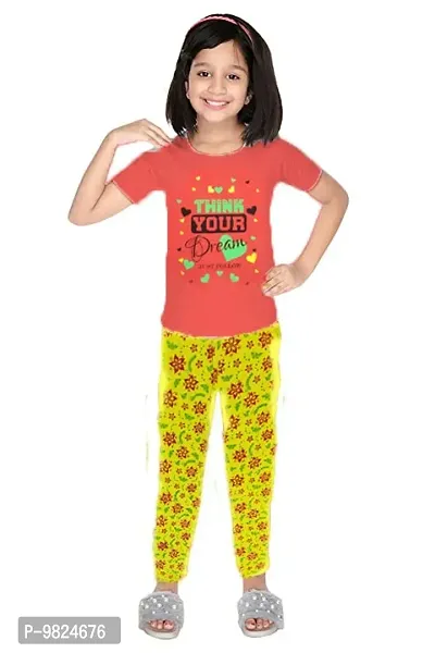 Crazyon Girls t Shirt Capri 3/4 th Set Cotton Combo Pack of 5 (5-6 Years, Pyjama Pant Set)-thumb3