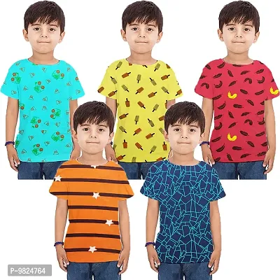 CRAZYON Boys Allover Print T-Shirts Pack of (5) (2-3 Years, Half Sleeve)