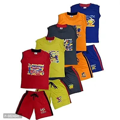 Crazyon boys and girls set dress sleeveless t shirt shorts (pack of 5set) (7-8 Years)-thumb0