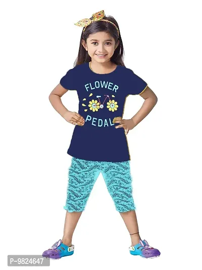 Crazyon Girls t Shirt Capri 3/4 th Set Cotton Combo Pack of 5-thumb5