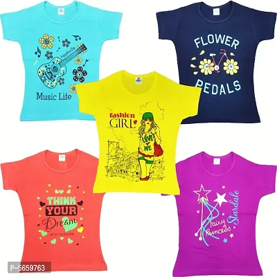 Girl Cotton Printed Top Pack of 5-thumb0