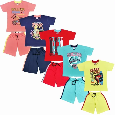 Crazyon boys half sleeve t-shirt shorts combo pack of 5