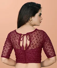 Beautiful Readymade Net Blouse For Women, Embroidery With Sequence Short Sleeve Blouse (Maroon Color)-thumb2