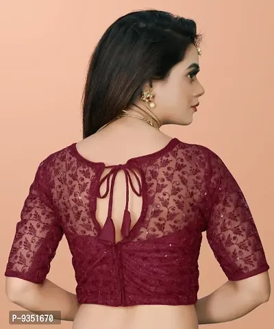 Beautiful Readymade Net Blouse For Women, Embroidery With Sequence Short Sleeve Blouse (Maroon Color)-thumb3