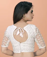 Beautiful Readymade Net Blouse For Women, Embroidery With Sequence Short Sleeve Blouse (White Color)-thumb2