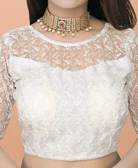 Beautiful Readymade Net Blouse For Women, Embroidery With Sequence Short Sleeve Blouse (White Color)-thumb1