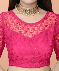 Beautiful Readymade Net Blouse For Women, Embroidery With Sequence Short Sleeve Blouse (Rani pink  Color)-thumb2