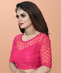 Beautiful Readymade Net Blouse For Women, Embroidery With Sequence Short Sleeve Blouse (Rani pink  Color)-thumb3