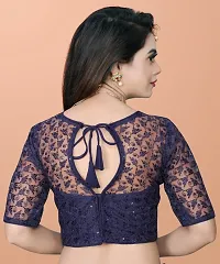 Beautiful Readymade Net Blouse For Women, Embroidery With Sequence Short Sleeve Blouse (Navy blueColor)-thumb3