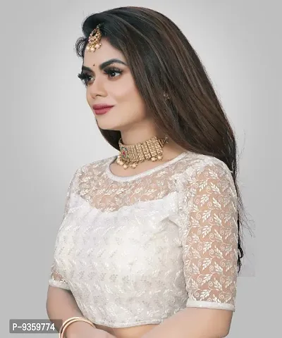 White Net Embroidered Blouses For Women-thumb0