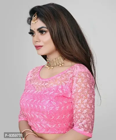 Pink Net Embroidered Blouses For Women