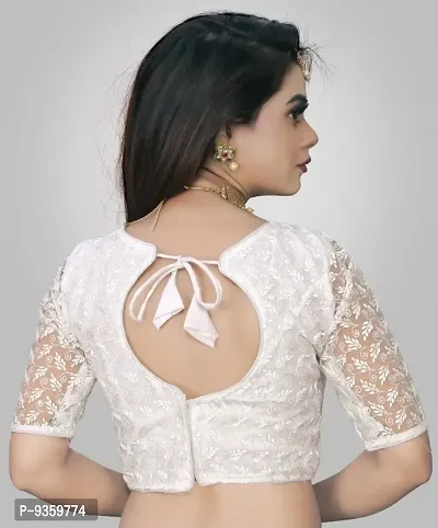 White Net Embroidered Blouses For Women-thumb4