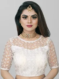 White Net Embroidered Blouses For Women-thumb1