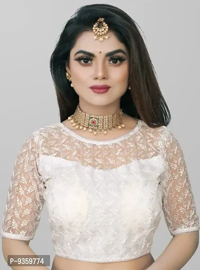 White Net Embroidered Blouses For Women-thumb2