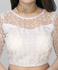 White Net Embroidered Blouses For Women-thumb2