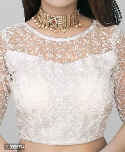 White Net Embroidered Blouses For Women-thumb3