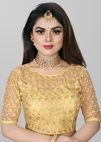 Beige Net Embroidered Blouses For Women-thumb1