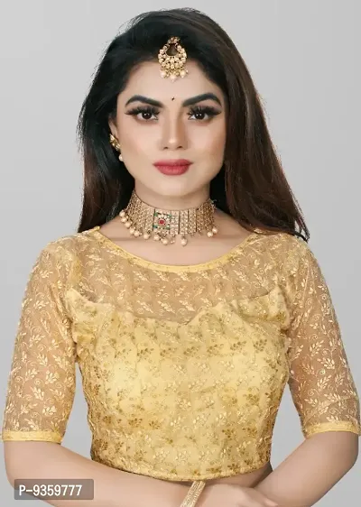 Beige Net Embroidered Blouses For Women-thumb2