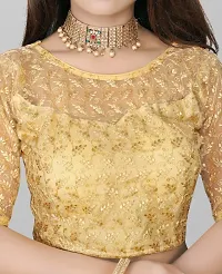 Beige Net Embroidered Blouses For Women-thumb2