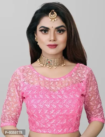 Pink Net Embroidered Blouses For Women-thumb4