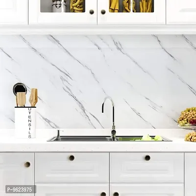 White Marble Self Adhesive Wall Stickers Oil-Proof Waterproof Peel Sticker-thumb4