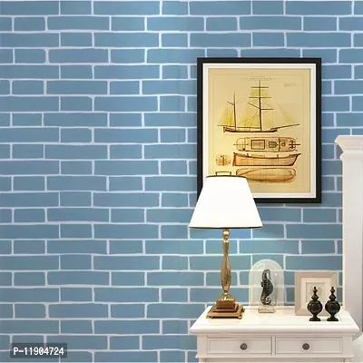 KASHIVAL Blue Bricks PVC Self-Adhesive Wallpaper for Walls Sticker Wallpaper Peel and Stick Removable Waterproof Wallpaper (45x500cm)-thumb5