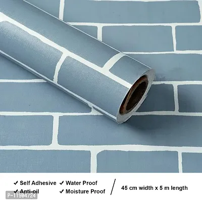 KASHIVAL Blue Bricks PVC Self-Adhesive Wallpaper for Walls Sticker Wallpaper Peel and Stick Removable Waterproof Wallpaper (45x500cm)-thumb3