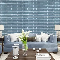 KASHIVAL Blue Bricks PVC Self-Adhesive Wallpaper for Walls Sticker Wallpaper Peel and Stick Removable Waterproof Wallpaper (45x500cm)-thumb3