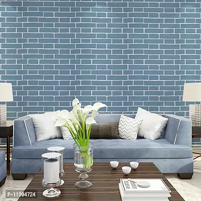 KASHIVAL Blue Bricks PVC Self-Adhesive Wallpaper for Walls Sticker Wallpaper Peel and Stick Removable Waterproof Wallpaper (45x500cm)-thumb4