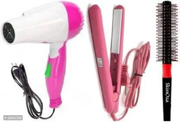Hair Brush  With Saloon Professional Hair Straightener And Foldable 2 Speed Hair Dryer  (3 Items in the set)