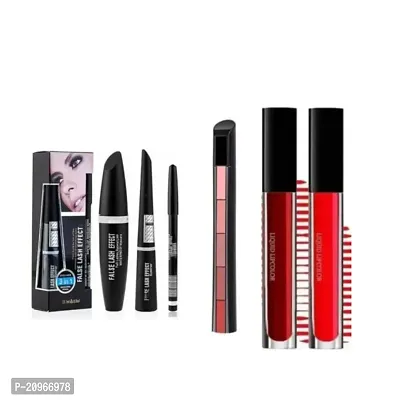 COMBO OF 5IN1 LIPSTICK,RED AND MAROON LIPSTICK, MASCARA EYELINER EYEBROW PENCIL