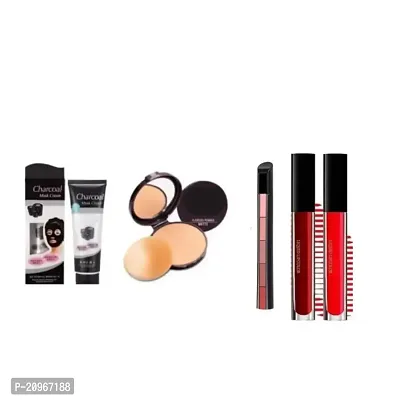 COMBO OF CHARCOAL MASK,COMPACT POWDER, 5IN1 LIPSTICK,RED AND MAROON LIPSTICKS-thumb0