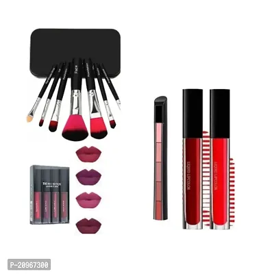 COMBO OF 7 BRUSHES, LIQUID LIPSTICKS , 5IN1 LIPSTICK , RED AND MAROON LIPSTICKS