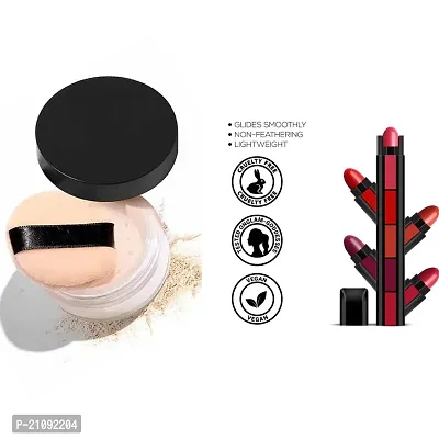 COMBO OF FACE LOOSE POWDER WITH 5IN1 CREAMY MATTE LIPSTICK