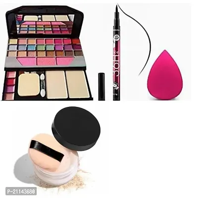 SET OF EYESHADOW KIT , EYELINER, PUFF , FACE LOOSE POWDER