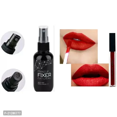 COMBO OF MAKEUP FIXER WITH RED LIQUID MATTE LIPSTICK-thumb0