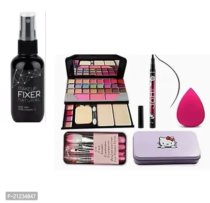 SET OF FIXER, EYESHADOW KIT, 36H EYELINER, PUFF, 7PCS. BRUSHES