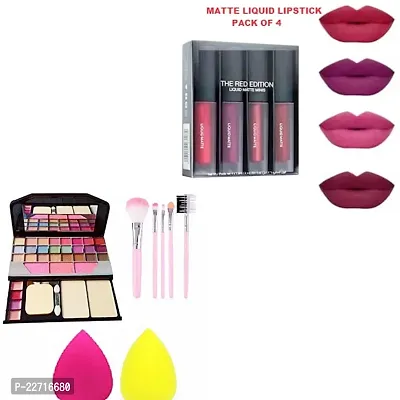 SET OF 4PCS. LIQUID LIPSTICK , EYESHADOW PALETTE,2PUFF,5PCS. BRUSHES-thumb0