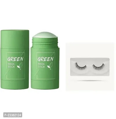 SET OF FACE GREEN MASK WITH FALSE EYELASH-thumb0